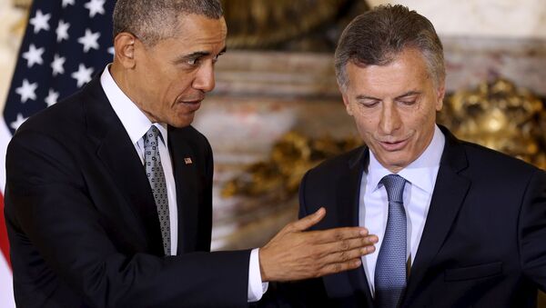 Presidente dos EUA, Barack Obama, em visita a Buenos Aires, ao lado do presidente da Argentina, Mauricio Macri - Sputnik Brasil