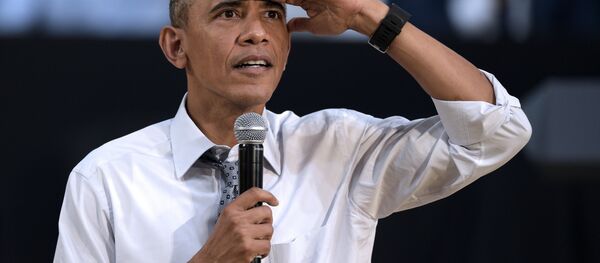 O presidente norte-americano Barack Obama faz discurso no centro cutural Usina del Arte em Buenos Aires durante a sua visita à Argentina, março de 2016 - Sputnik Brasil