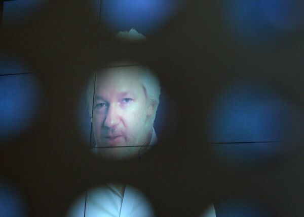 Julian Assange participou em formato vídeo do Fórum Internacional da Mídia em 7 de junho de 2016 - Sputnik Brasil
