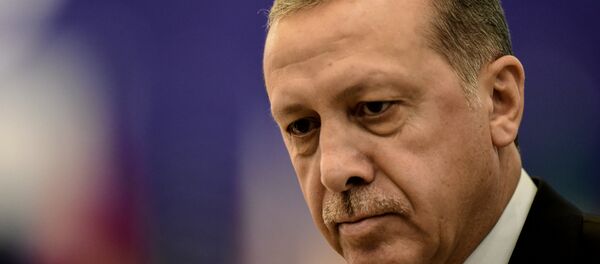 Presidente turco Recep Tayyip Erdogan atende a primeira sessão de trabalho na Cúpula dos líderes do G20 em 15 de novembro de 2015, em Antalya Presidente turco Recep Tayyip Erdogan atende a primeira sessão de trabalho na Cúpula dos líderes do G20 em 15 de novembro de 2015, em Antalya - Sputnik Brasil