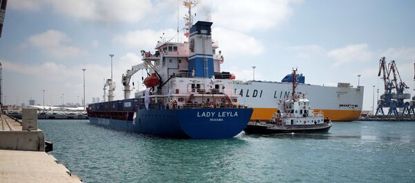 The Panama-flagged Lady Leyla, a Turkish ship carrying humanitarian aid to Gaza, enters Ashdod port, in southern Israel - Sputnik Brasil