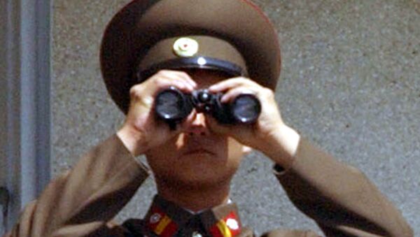 Um militar norte-coreano usa um binóculo - Sputnik Brasil