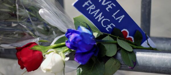 Flowers are seen attached to a fence to remember the victims of the Bastille Day truck attack in Nice in front of the French embassy in Rome. - Sputnik Brasil