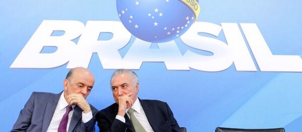 Ministro José Serra e presidente interino Michel Temer são citados em denúncias de pagamento de caixa 2 da Odebrecht - Sputnik Brasil