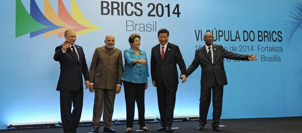 Líderes dos BRICS na sexta reunião de cúpula, realizada em Fortaleza nos dias 15 e 16 de julho de 2014 - Sputnik Brasil