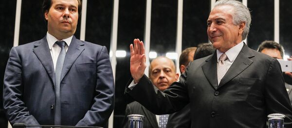 O presidente da Câmara dos Deputados, Rodrigo Maia, na cerimônia de posse do presidente da República, Michel Temer O presidente da Câmara dos Deputados, Rodrigo Maia, na cerimônia de posse do presidente da República, Michel Temer - Sputnik Brasil