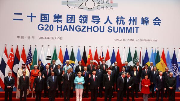Líderes posam para fotos durante a Cúpula do G20, em Hangzhou, província de Zhejiang, China, 4 de Setembro de 2016. REUTERS / Damir Sagolj - Sputnik Brasil