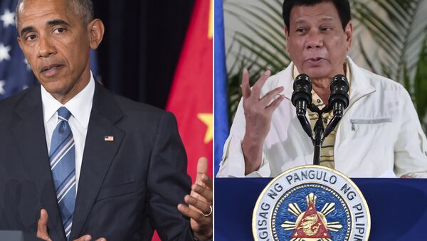 Combinação de fotos do presidente norte-americano Barack Obama e presidente filipino Rodrigo Duterte (foto de arquivo) - Sputnik Brasil