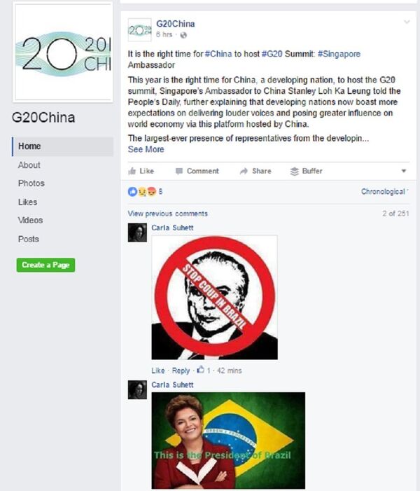 Brasileiros contra Temer ocupam página do G20 na China - Sputnik Brasil