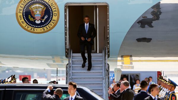 Presidente dos EUA Barack Obama chega ao Aeroporto Internacional de Hangzhou, na China - Sputnik Brasil