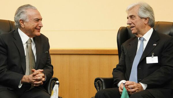 Presidente Michel Temer durante reunião bilateral com o presidente da República Oriental do Uruguai, Tabaré Vázquez - Sputnik Brasil
