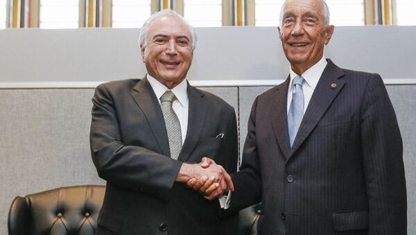 O presidente do Brasil, Michel Temer, em reunião com o presidente de Portugal, Marcelo Rebelo de Sousa, em Nova York, nos EUA. - Sputnik Brasil