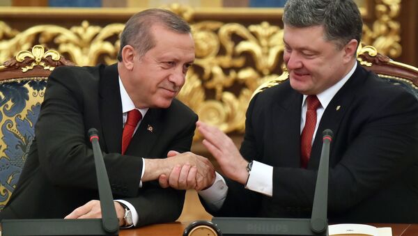 Presidente turco, Recep Tayyip Erdogan, com seu homólogo ucraniano, Pyotr Poroshenko, Kiev, 20 de março de 2015 - Sputnik Brasil