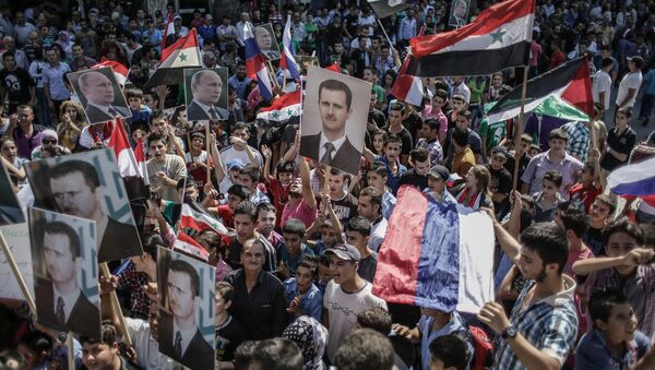 Protesto de apoio ao presidente sírio Bashar Assad - Sputnik Brasil