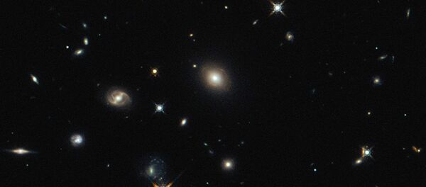 The image shows the foreground lensing galaxy (observed with Hubble), and the gravitationally lensed galaxy SDP.81, which forms an almost perfect Einstein Ring, is hardly visible. The image shows the foreground lensing galaxy (observed with Hubble), and the gravitationally lensed galaxy SDP.81, which forms an almost perfect Einstein Ring, is hardly visible. - Sputnik Brasil