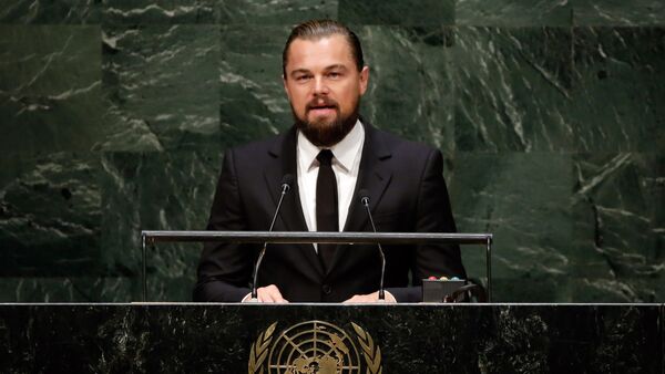 Leonardo DiCaprio, ator e Mensageiro da Paz das Nações Unidas , faz discurso na Cúpula sobre as Mudanças Climáticas, na sede da ONU, terça-feira setembro 23, 2014. - Sputnik Brasil