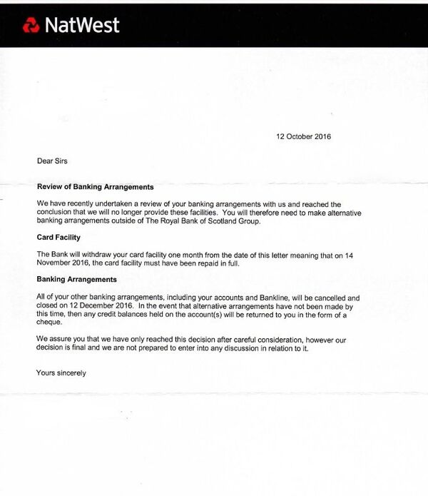 A carta do NatWest ao escritório britânico do RT A carta do NatWest ao escritório britânico do RT - Sputnik Brasil