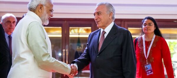 Presidente Michel Temer, se despede do Senhor Narendra Modi, Primeiro-Ministro da República da Índia - Sputnik Brasil