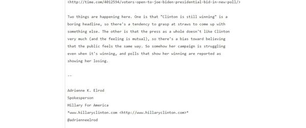 Fragmento do e-mail datado de 27 de agosto de 2015 intitulado 'Vox: Nova enquete mostrando vitória de Clinton é mostrado como notícia ruim para Hillary' - Sputnik Brasil