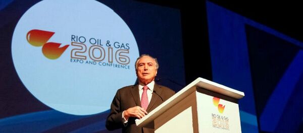 Presidente Michel Temer na abertura da Conferência Rio Oil & Gas 2016 no Rio Presidente Michel Temer na abertura da Conferência Rio Oil & Gas 2016 no Rio - Sputnik Brasil