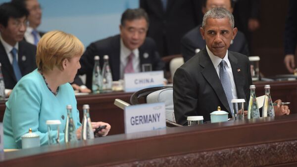 Barack Obama e Angela Merkel durante G20 - Sputnik Brasil