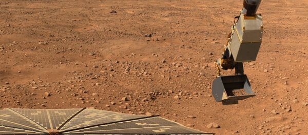 Uma sonda da NASA recolhendo amostras do solo marciano para a pesquisa - Sputnik Brasil