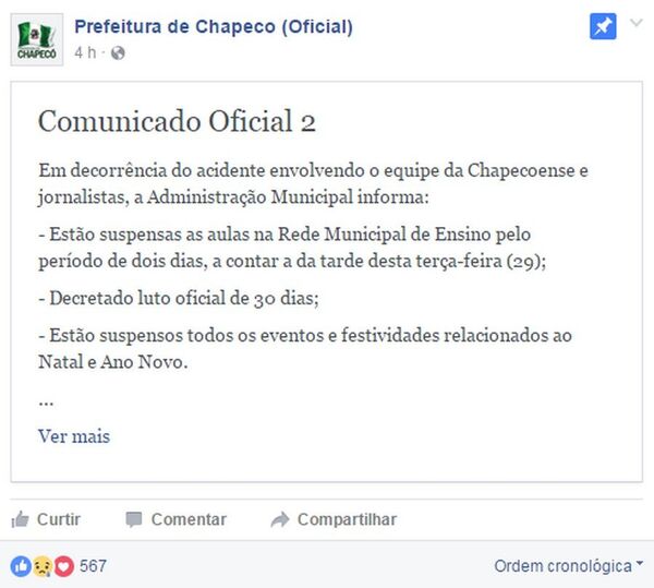 Comunicado Oficial da Prefeitura de Chapecó - Sputnik Brasil