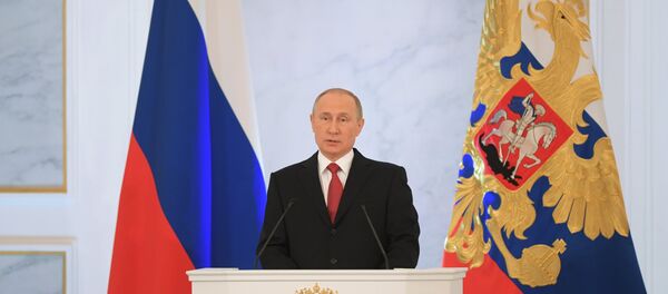 Presidente da Rússia Vladimir Putin fala perante a Assembleia Federal russa, Kremlin, Moscou, Rússia, 1 de dezembro de 2016 - Sputnik Brasil