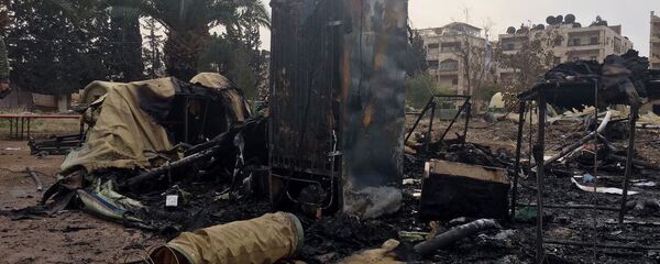 Esta foto de 5 de dezembro de 2016 mostra o que restou do hospital militar russo atingido por bombardeio em Aleppo - Sputnik Brasil