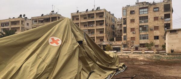O local do hospital móvel do Ministério da Defesa da Rússia em Aleppo, atacado em 5 de dezembro de 2016 - Sputnik Brasil