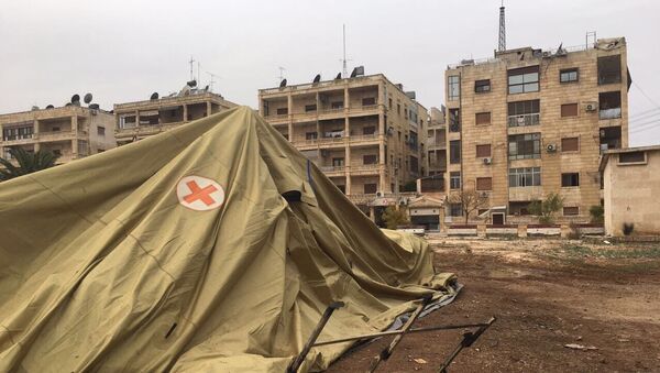 O local do hospital móvel do Ministério da Defesa da Rússia em Aleppo, atacado em 5 de dezembro de 2016 - Sputnik Brasil
