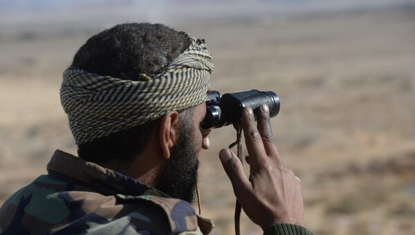 Um soldado do Exército Sírio está vigilando as posições dos militantes, a 20 km de Palmira, na Síria - Sputnik Brasil