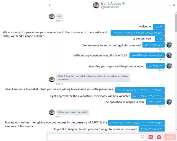 Uma conversa via Twitter entre a conta de Bana e Maytham Al Ashkar Uma conversa via Twitter entre a conta de Bana e Maytham Al Ashkar - Sputnik Brasil