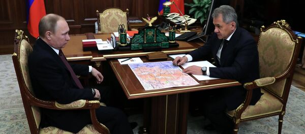 O encontro entre o presidente russo, Vladimir Putin, e o ministro da Defesa russo, Sergei Shoigu, em 23 de dezembro de 2016 - Sputnik Brasil
