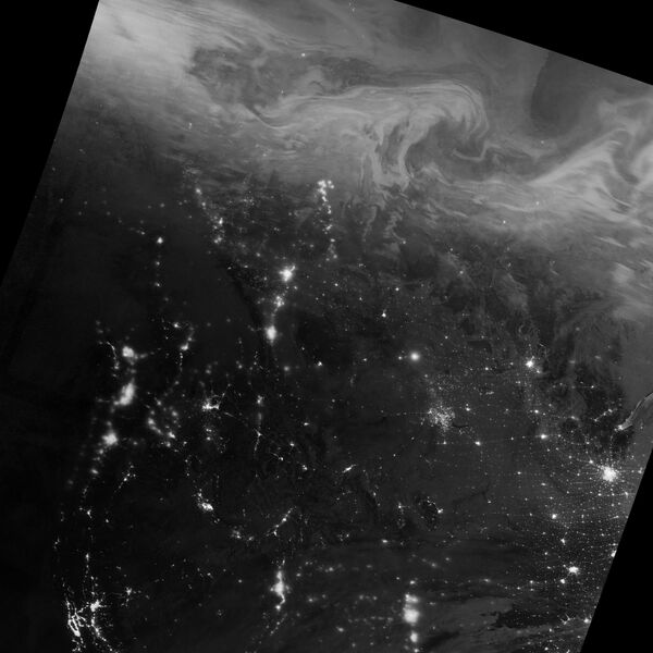 Imagem da aurora boreal sobre o Canada de 22 de dezembro tirada pelo satélite da NASA que usa o sensor Visible Infrared Imaging Radiometer Suite (VIIRS) - Sputnik Brasil