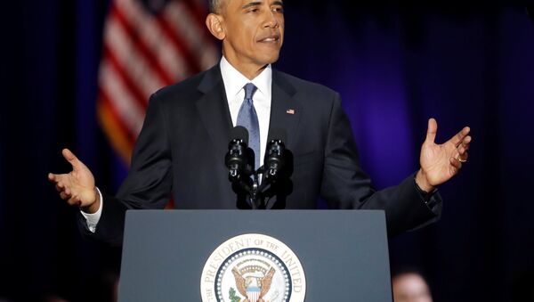 Barack Obama durante seu último discurso no cargo presidencial no Palácio de McCormick em Chicago, 11 de janeiro de 2017 - Sputnik Brasil