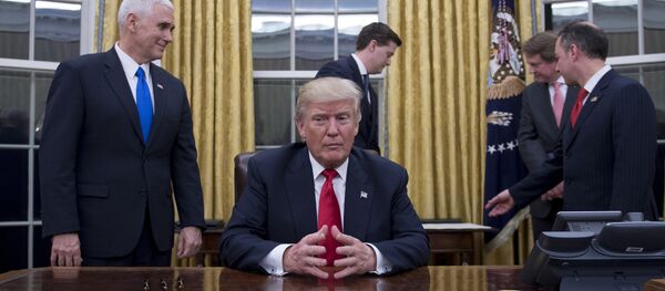 O novo presidente dos EUA Donald Trump na Casa Branca, Washington, 20 de janeiro de 2017 - Sputnik Brasil