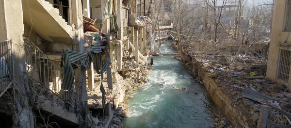 A foto mostra a área perto da estação de bombeamento de água de Ain al-Fijeh, nos arredores de Damasco, em 29 de janeiro de 2017, após o exército sírio aí ter entrado, pela primeira vez em quatro anos, depois de um acordo com os rebeldes. - Sputnik Brasil