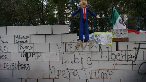 El muro de Trump de cartón y con lemas en su contra en la Ciudad de México - Sputnik Brasil