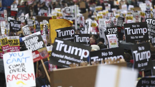 Manifestantes em passeata contra o presidente dos EUA Donald Trump, 4 de fevereiro de 2017 - Sputnik Brasil