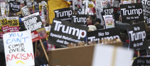 Manifestantes em passeata contra o presidente dos EUA Donald Trump, 4 de fevereiro de 2017 - Sputnik Brasil
