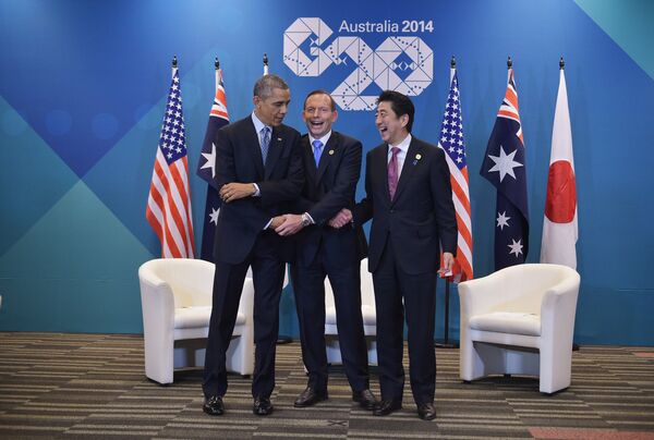Barack Obama, Tony Abbott e Shinzo Abe - Sputnik Brasil