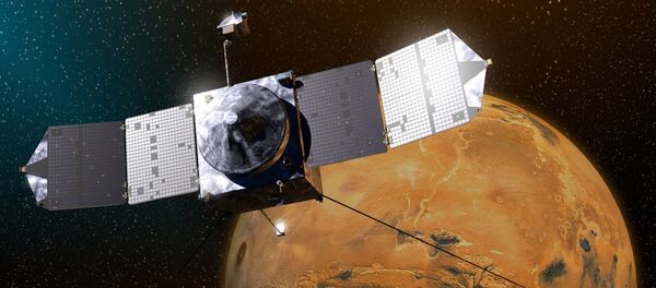 Desenho de um artista que mostra a sonda MAVEN perto de Marte (imagem referencial) - Sputnik Brasil