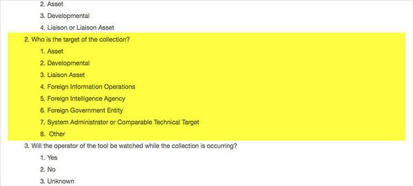 Trecho do questionário que deve ser preenchido por cada funcionário da CIA antes de começar uma operação hacker Trecho do questionário que deve ser preenchido por cada funcionário da CIA antes de começar uma operação hacker - Sputnik Brasil
