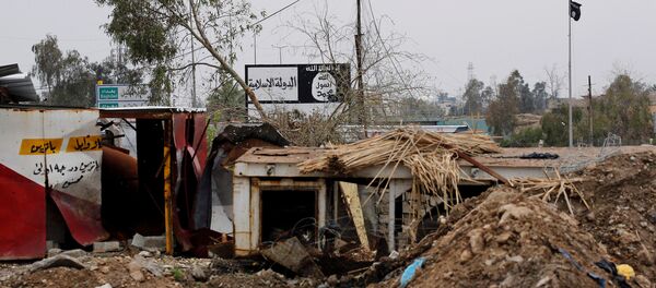 Sinais do Daesh foram pintados no bairro de Bad el Beid durante a batalha entre as forças do Iraque e os terroristas, Mossul, Iraque, 18 de março de 2018 - Sputnik Brasil