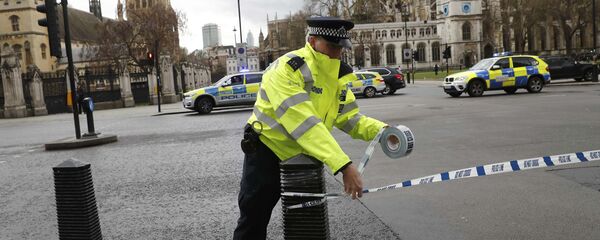 Um agente da polícia britânica sela o acesso à praça do Parlamento, em Londres, após tiroteio Um agente da polícia britânica sela o acesso à praça do Parlamento, em Londres, após tiroteio - Sputnik Brasil