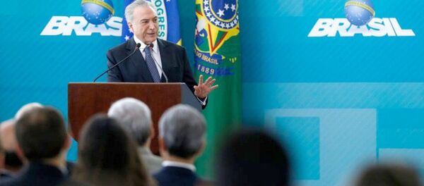 Michel Temer no lançamento do Novo Processo de Exportações do Portal Único de Comércio Exterior, em Brasília - Sputnik Brasil