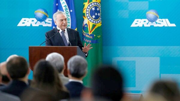 Michel Temer no lançamento do Novo Processo de Exportações do Portal Único de Comércio Exterior, em Brasília - Sputnik Brasil