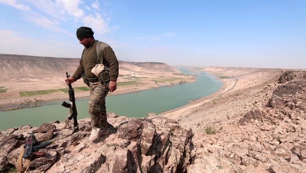 Um combatente das Forças Democráticas da Síria (FDS) perto do rio Eufrates, ao norte de Raqqa (foto de arquivo) - Sputnik Brasil