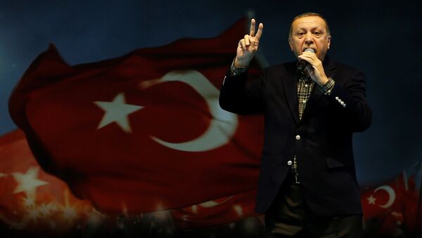 Presidente turco Recep Tayyip Erdogan discursando em comício em Istambul - 5 de março de 2017 - Sputnik Brasil